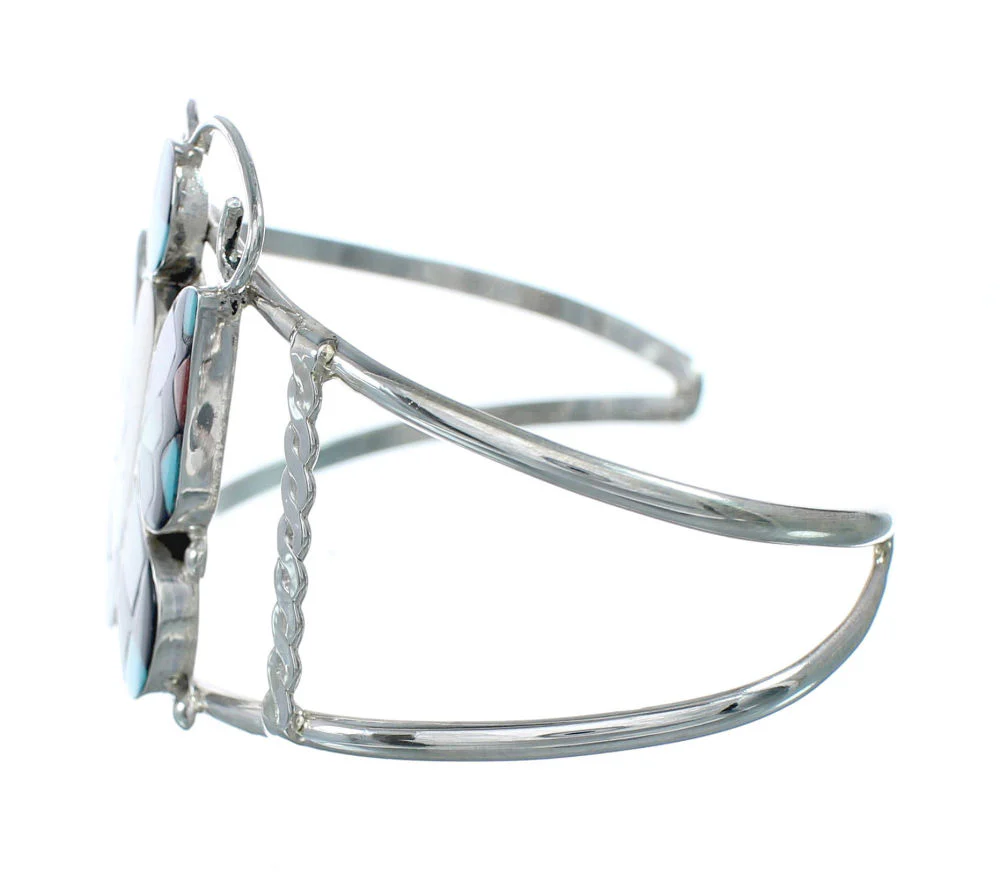 Zuni Indian Sterling Silver Multicolor Butterfly Inlay Cuff Bracelet - Image 3