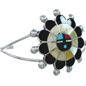 Zuni Multicolor Sunface Authentic Sterling Silver Cuff Bracelet