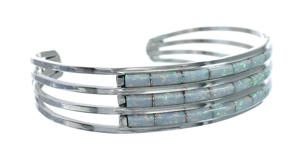 Zuni Sterling Silver Opal Genuine Cuff Bracelet Jewelry - Image 2