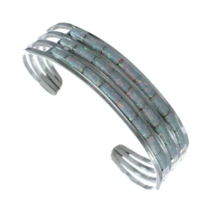 Zuni Sterling Silver Opal Genuine Cuff Bracelet Jewelry