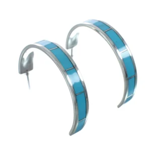 Zuni Sterling Silver Turquoise Post Hoop Earrings