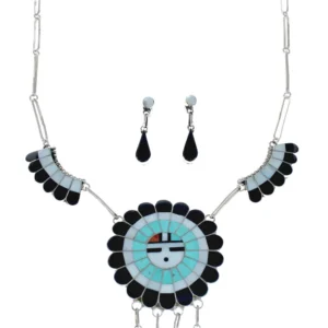 Zuni Sun and Flower Multicolor Multistone Inlay Necklace Signed J.D. Massie
