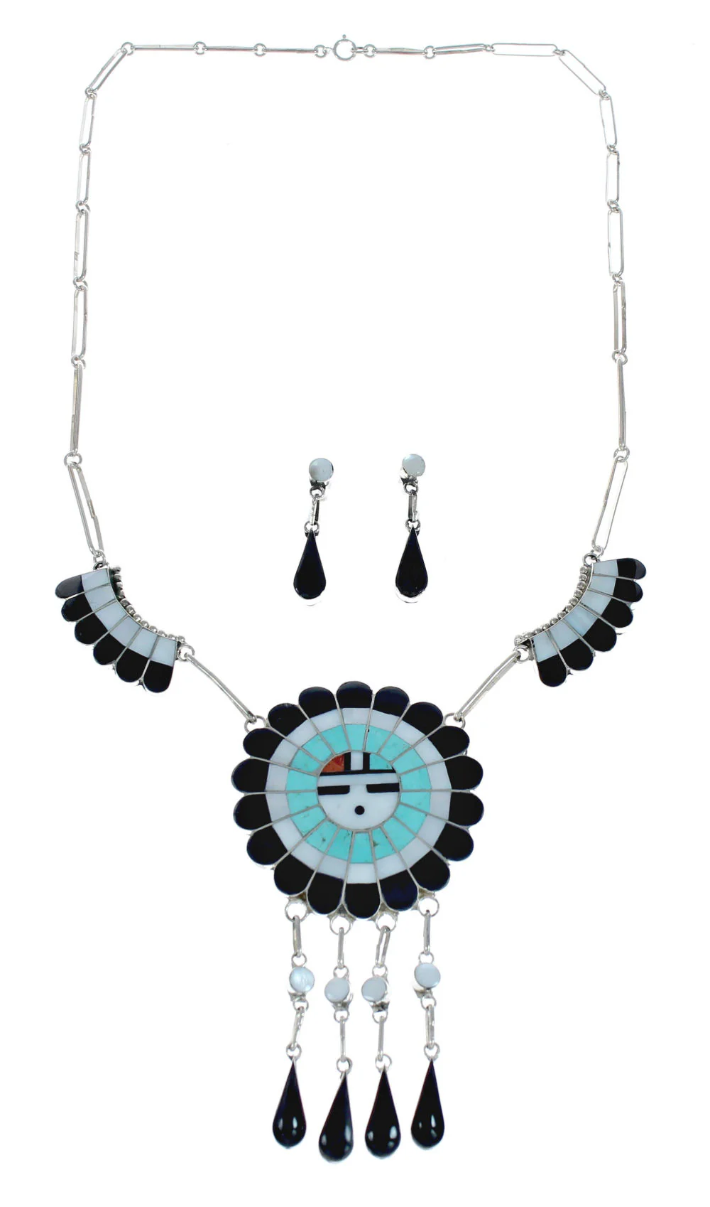 Zuni Sun and Flower Multicolor Multistone Inlay Necklace Signed J.D. Massie - Image 2