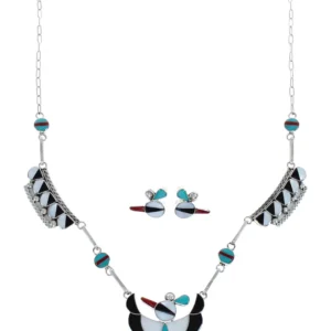Zuni Thunderbird Multicolor Inlay Sterling Silver Link Necklace Set