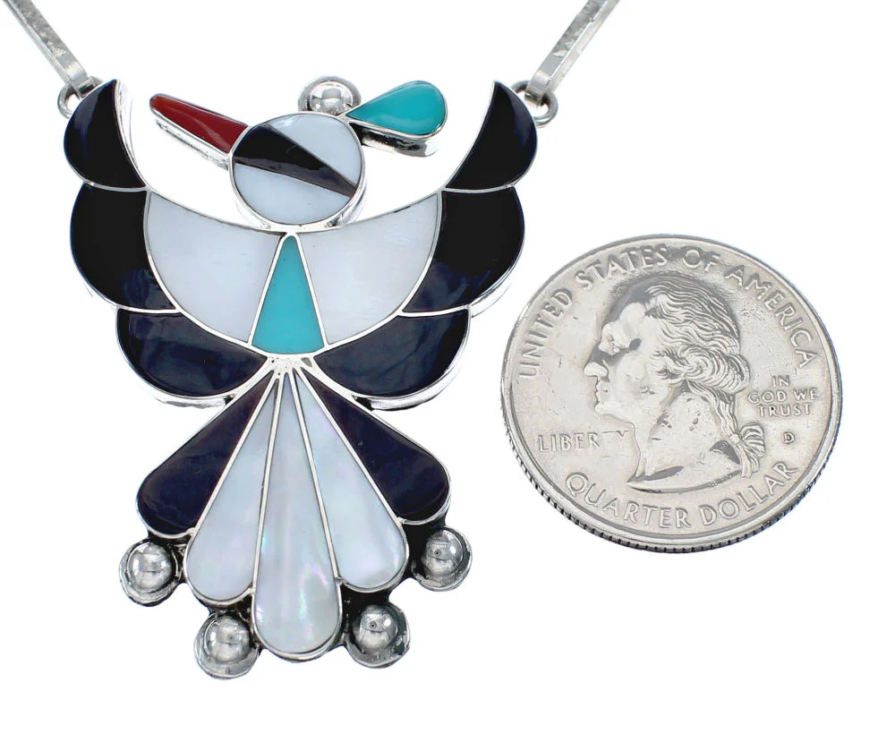 Zuni Thunderbird Multicolor Inlay Sterling Silver Link Necklace Set - Image 3