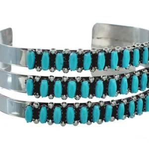 Zuni Turquoise Needlepoint Genuine Sterling Silver Cuff Bracelet