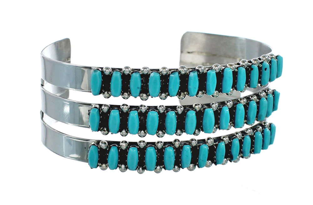 Zuni Turquoise Needlepoint Genuine Sterling Silver Cuff Bracelet - Image 2