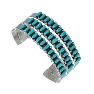 Zuni Turquoise Needlepoint Genuine Sterling Silver Cuff Bracelet