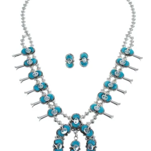 Zuni Turquoise Snake Squash Blossom Necklace And Earrings Set