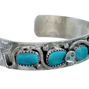 Zuni Effie Calavaza Snake Cuff Bracelet Turquoise Sterling Silver