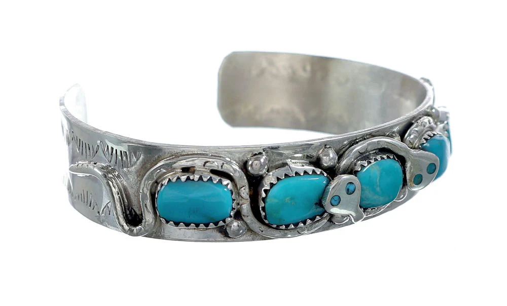 Zuni Effie Calavaza Snake Cuff Bracelet Turquoise Sterling Silver - Image 2