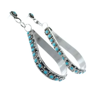 Zuni Tear Drop Post Dangle Earrings Turquoise Sterling Silver