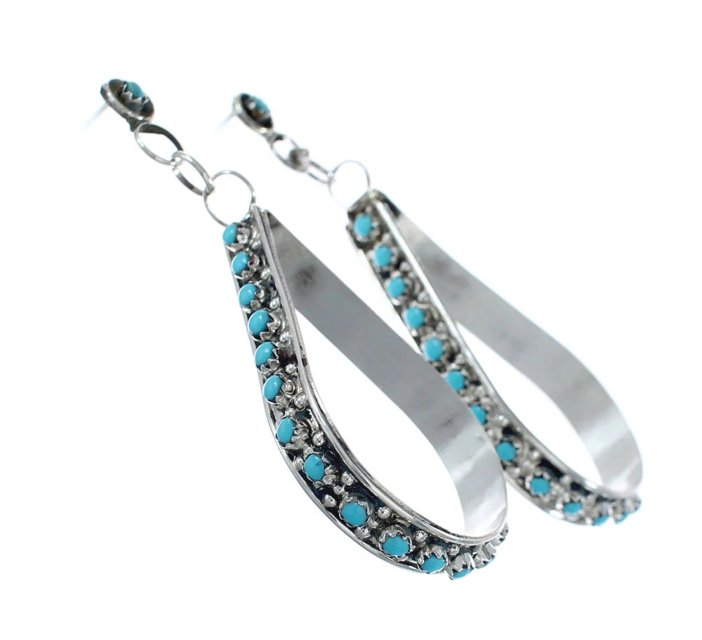Zuni Tear Drop Post Dangle Earrings Turquoise Sterling Silver - Image 2