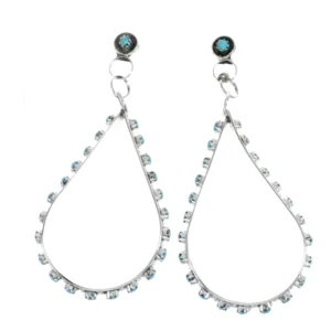 Zuni Tear Drop Post Dangle Earrings Turquoise Sterling Silver
