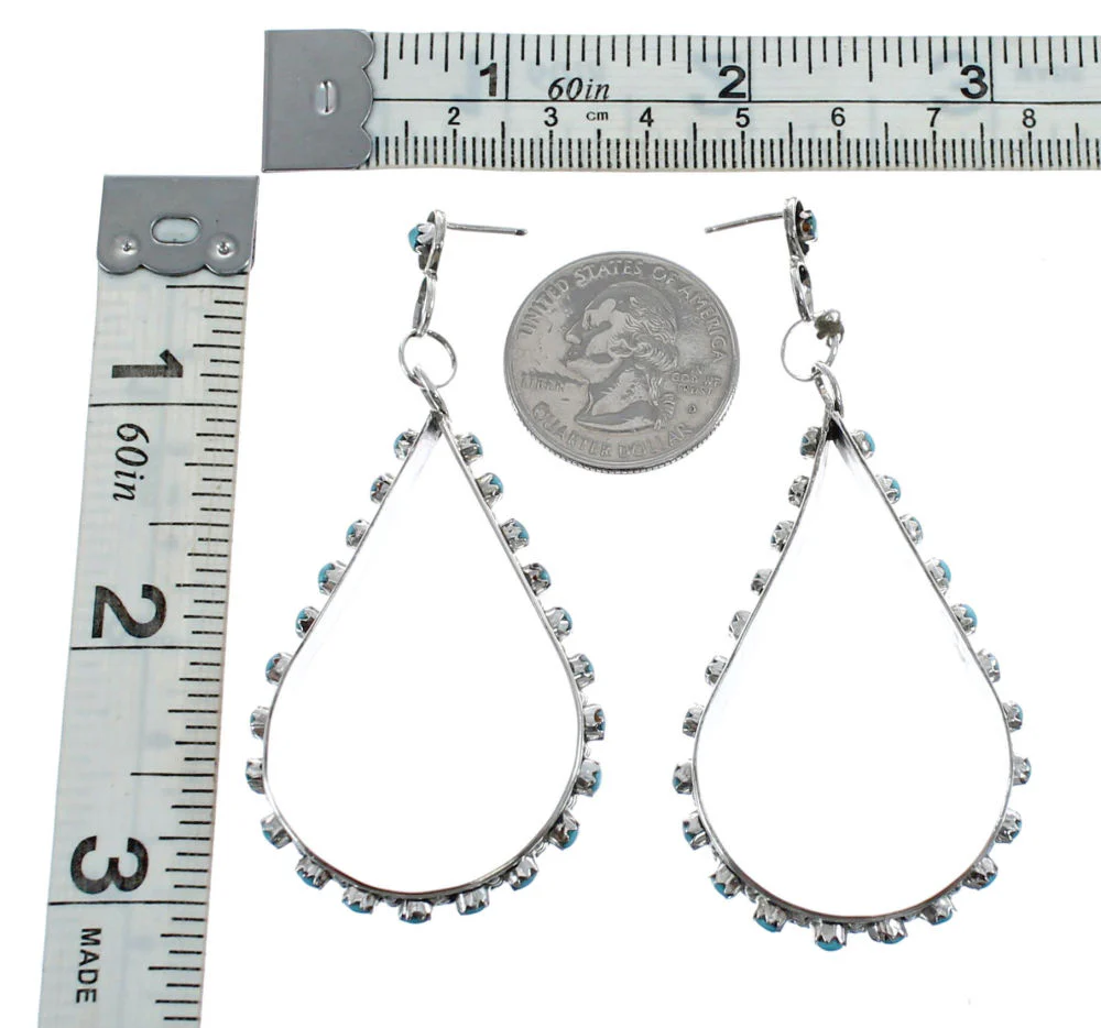 Zuni Tear Drop Post Dangle Earrings Turquoise Sterling Silver - Image 3