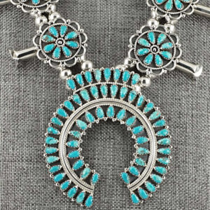 Extraordinary Native American Jewelry Set by Gerald Mitchell – Full Squash Blossom Ensemble