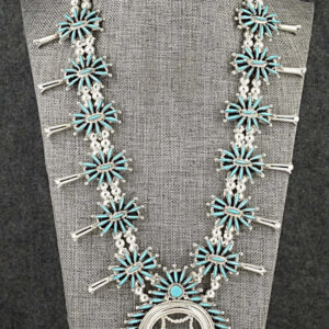 Squash Blossom Necklace by Gerald Etsate – Zuni Needlepoint Turquoise