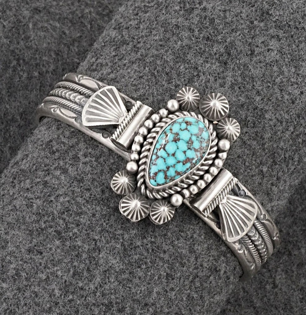Kingman Turquoise Bracelet by Michael Calladitto – Navajo Sterling Silver Cuff - Image 9
