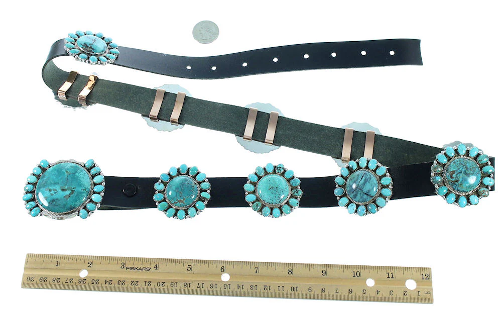 Navajo Concho Belt Native American Authentic Sterling Silver Turquoise - Image 7