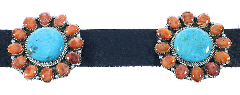 Navajo Shell Concho Belt Genuine Sterling Silver Turquoise And Oyster - Image 5