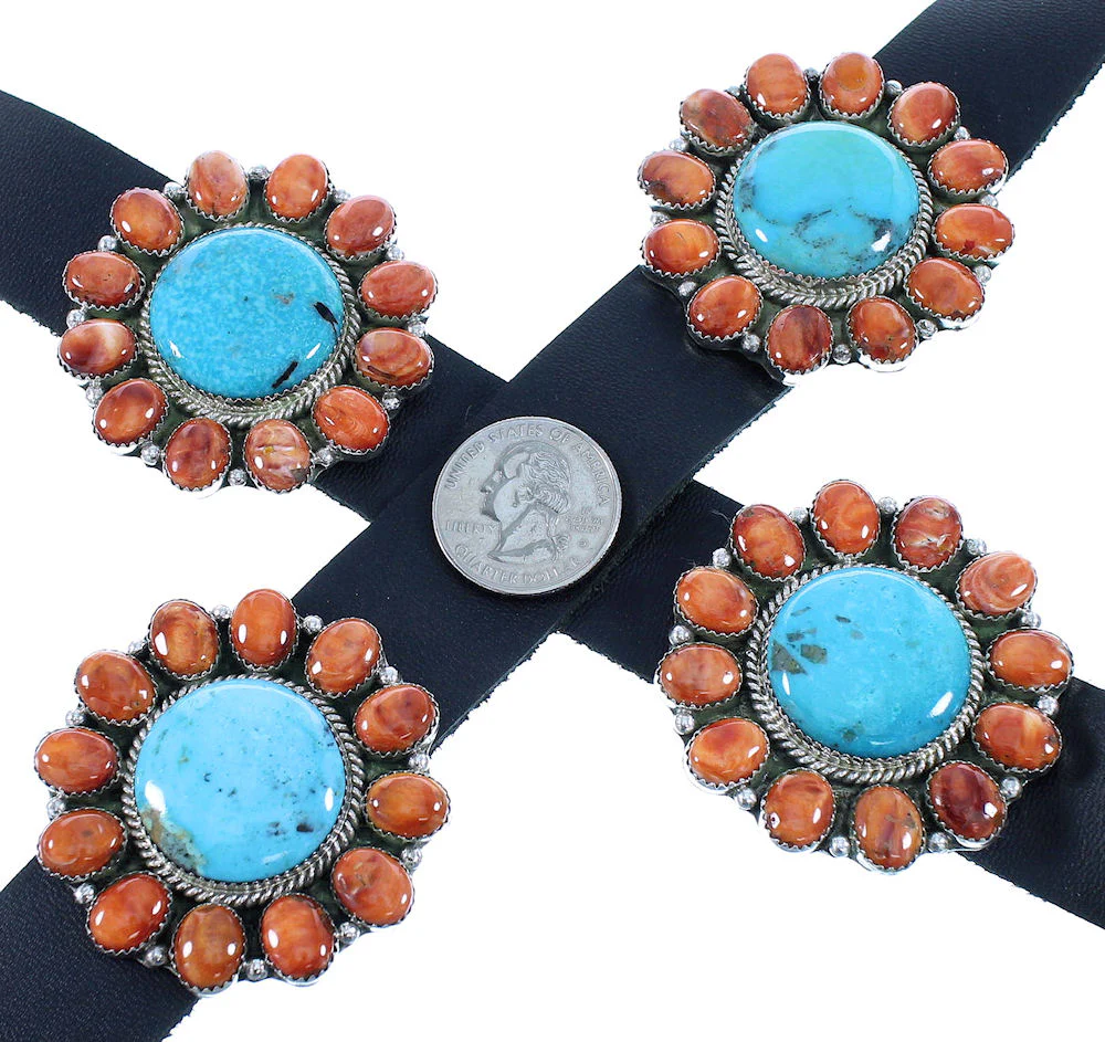 Navajo Shell Concho Belt Genuine Sterling Silver Turquoise And Oyster - Image 2