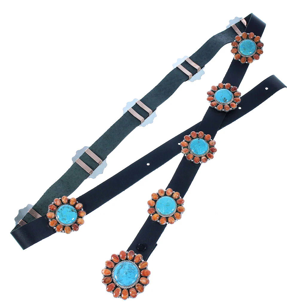 Navajo Shell Concho Belt Genuine Sterling Silver Turquoise And Oyster - Image 6