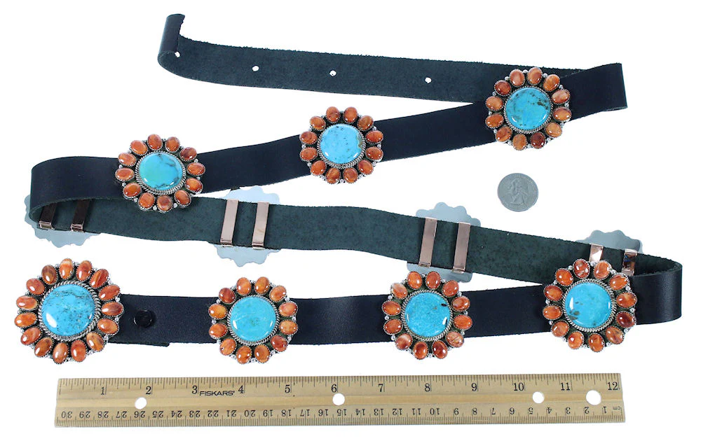 Navajo Shell Concho Belt Genuine Sterling Silver Turquoise And Oyster - Image 7