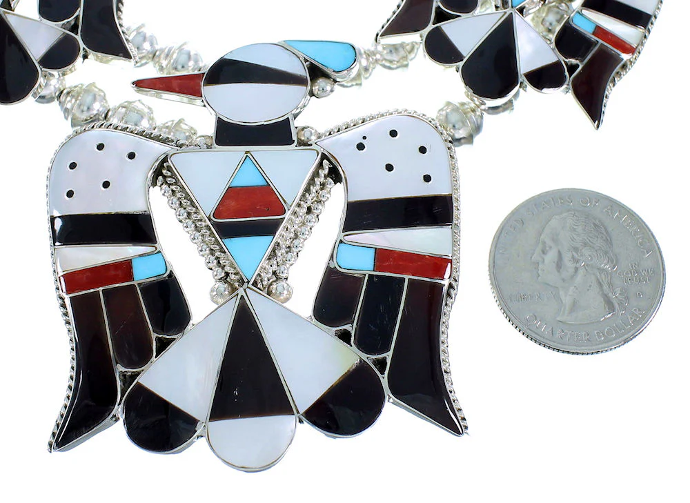 Sterling Silver Multicolor Thunderbird American Indian Squash Blossom - Image 4