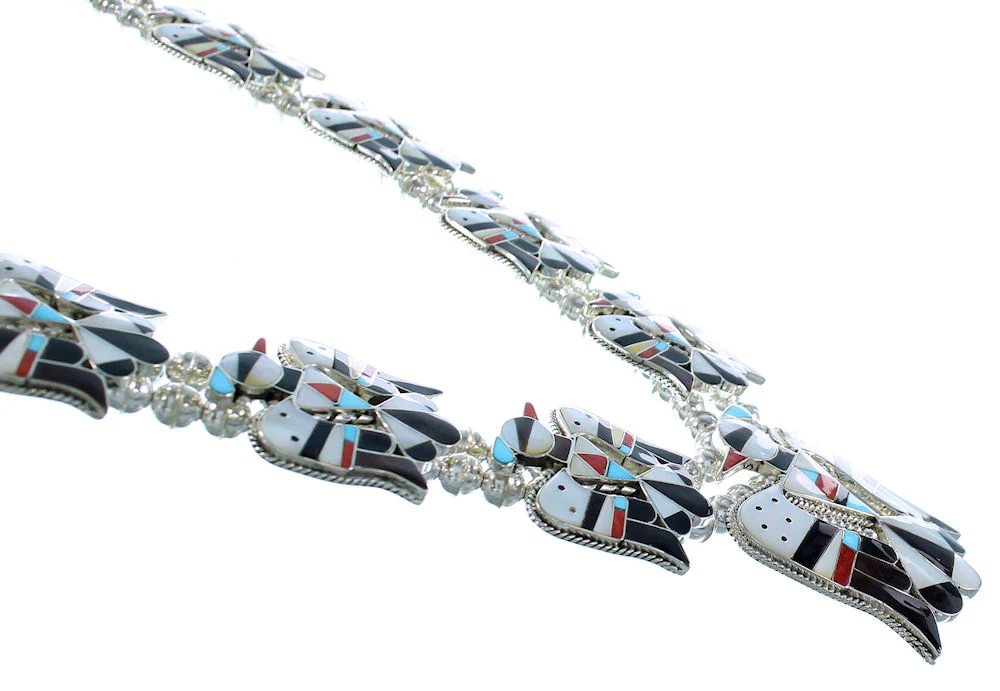 Sterling Silver Multicolor Thunderbird American Indian Squash Blossom - Image 5