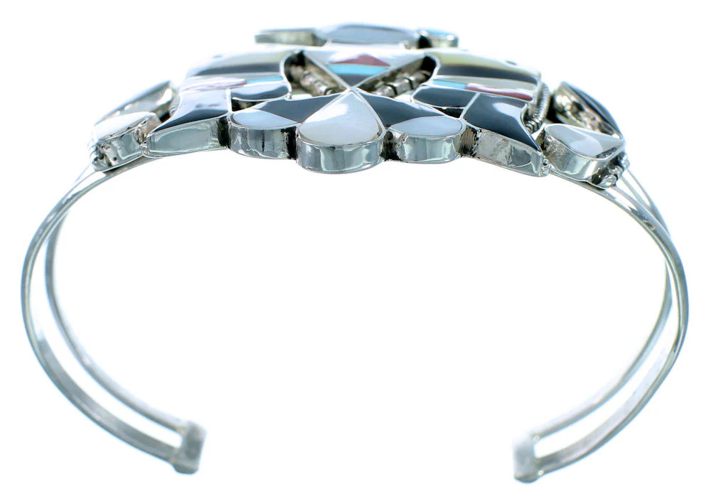 Inlay Thunderbird Zuni Cuff Bracelet Sterling Silver Multicolor - Image 4