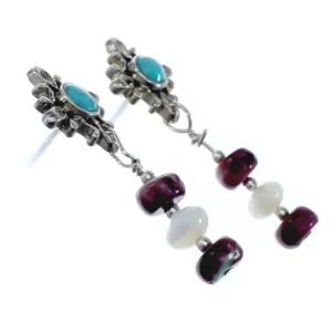 Multicolor Navajo Bead Post Dangle Sterling Silver Earrings