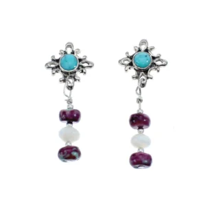Multicolor Navajo Bead Post Dangle Sterling Silver Earrings