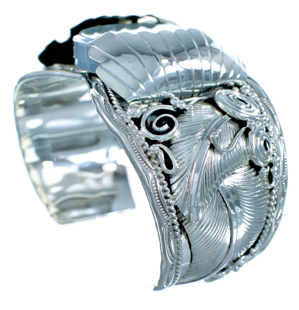 Sterling Silver Navajo Scalloped Leaf Cuff Watch - Image 4