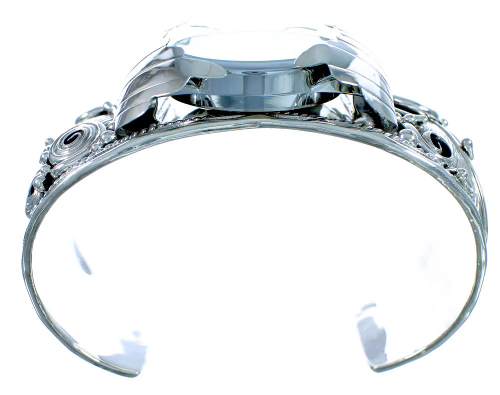 Sterling Silver Navajo Scalloped Leaf Cuff Watch - Image 5