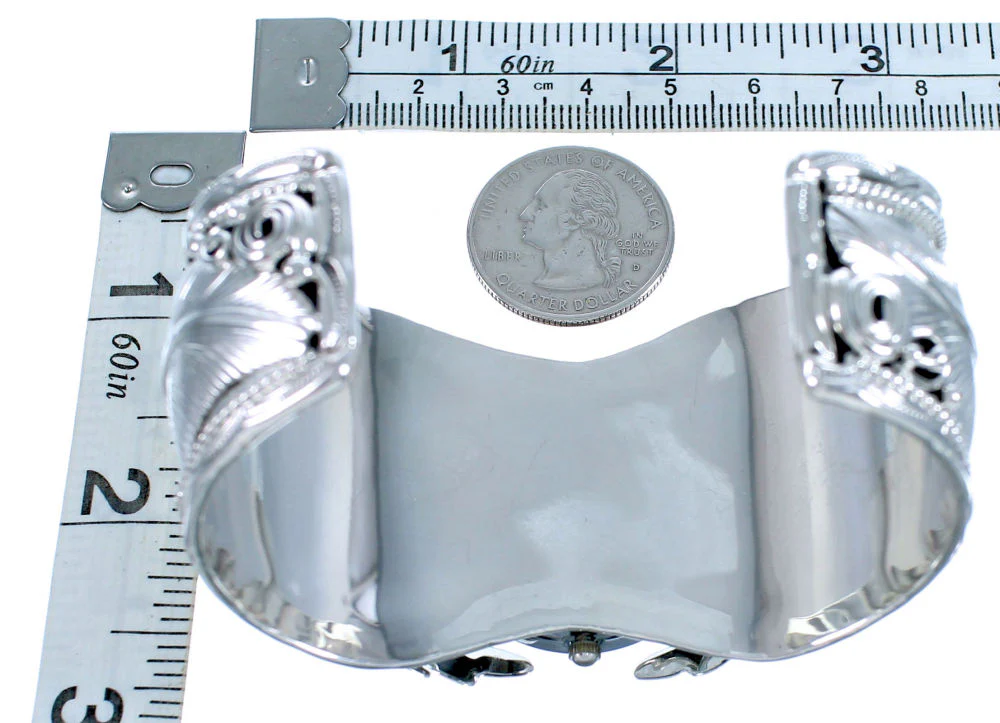 Sterling Silver Navajo Scalloped Leaf Cuff Watch - Image 6