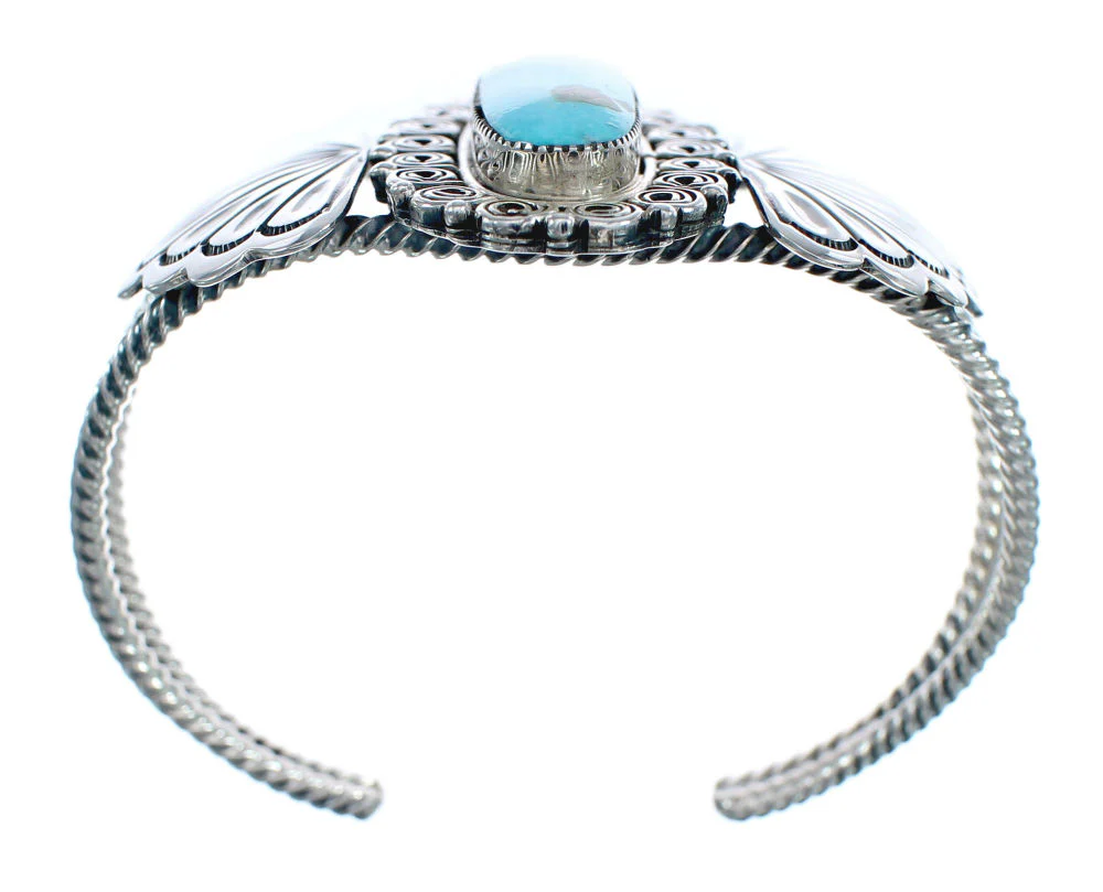 Navajo Turquoise Patterned Genuine Sterling Silver Cuff Bracelet - Image 4