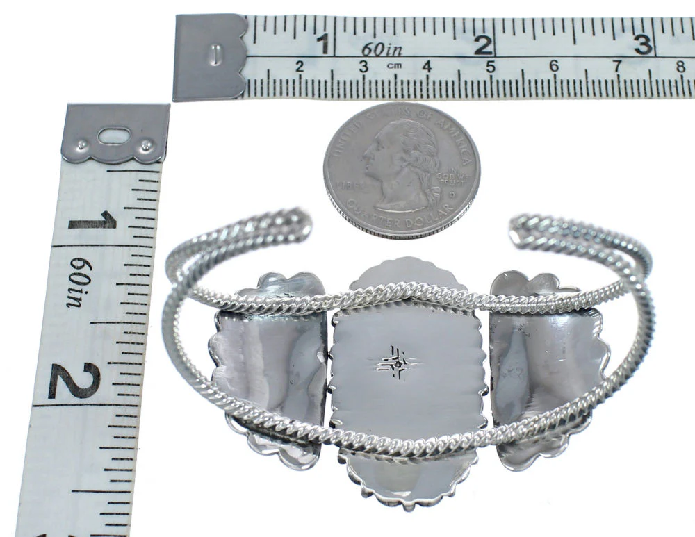 Navajo Turquoise Patterned Genuine Sterling Silver Cuff Bracelet - Image 5