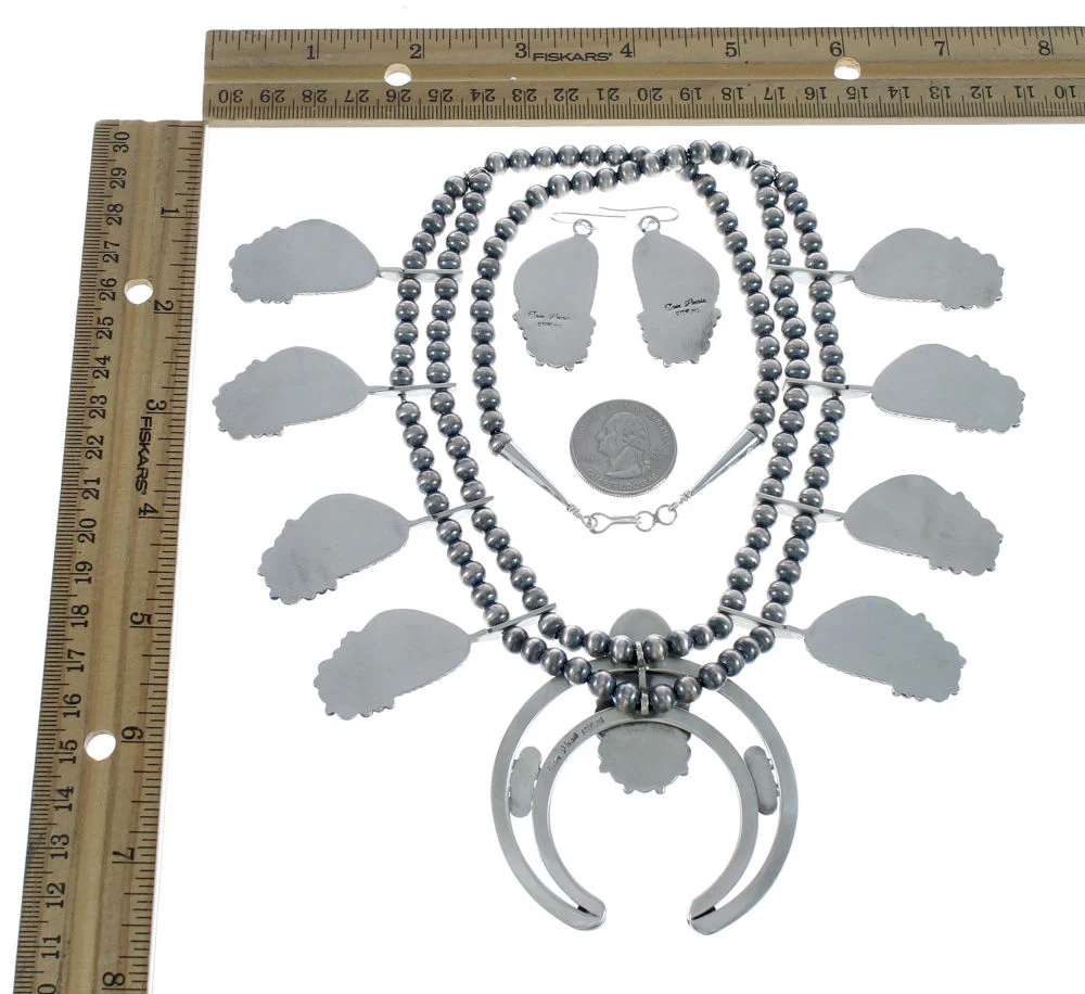 Navajo Naja Squash Blossom Turquoise Sterling Silver Necklace Set - Image 5