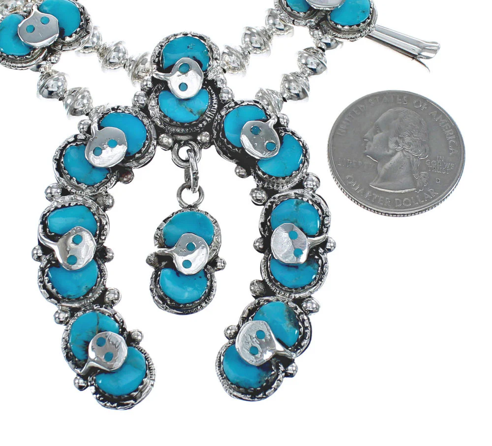 Zuni Turquoise Snake Squash Blossom Necklace And Earrings Set - Image 3