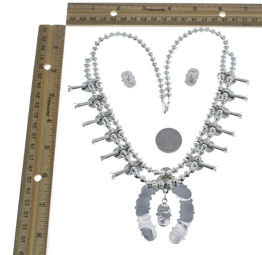 Zuni Turquoise Snake Squash Blossom Necklace And Earrings Set - Image 5