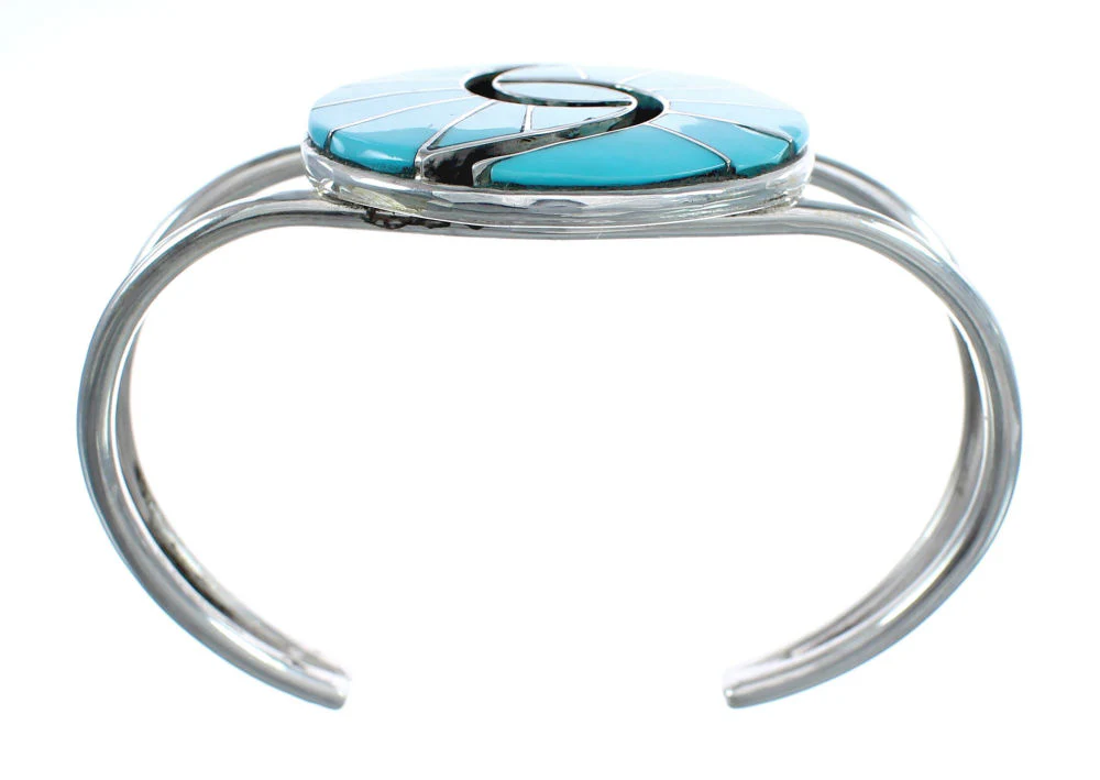 Turquoise And Silver Zuni Native American Cuff Bracelet - Image 4