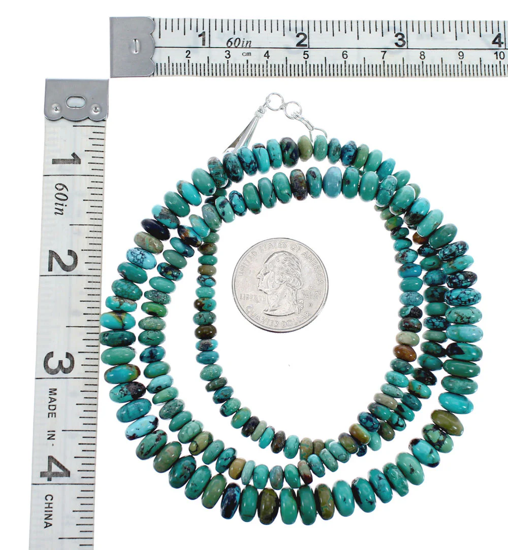 Graduated Rondelle Sterling Silver And Turquoise Native American Bead Necklace - Image 4