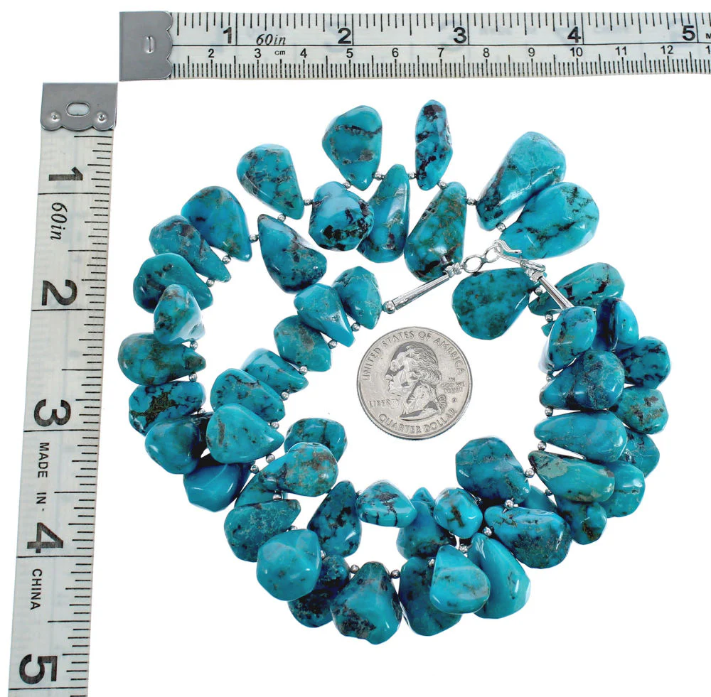 Native American Sterling Kingman Silver Turquoise Bead Necklace - Image 4