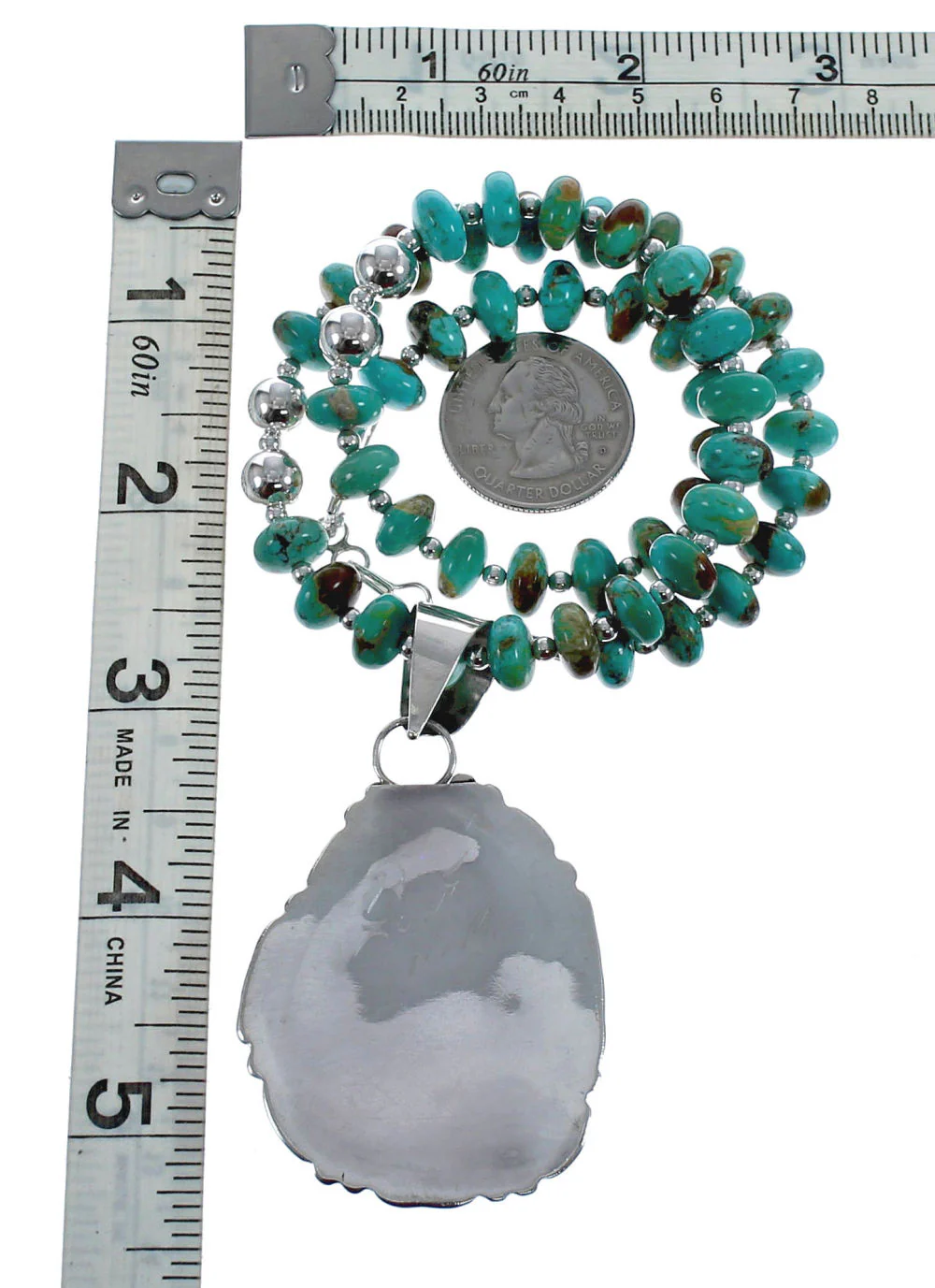 Native American Bead Necklace Set Sterling Silver Turquoise - Image 5