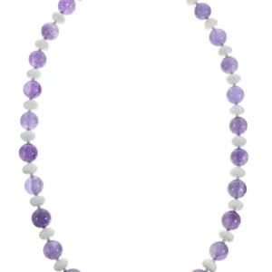 Native American Navajo Amethyst and Mother of Pearl Bead Sterling Silver Necklace