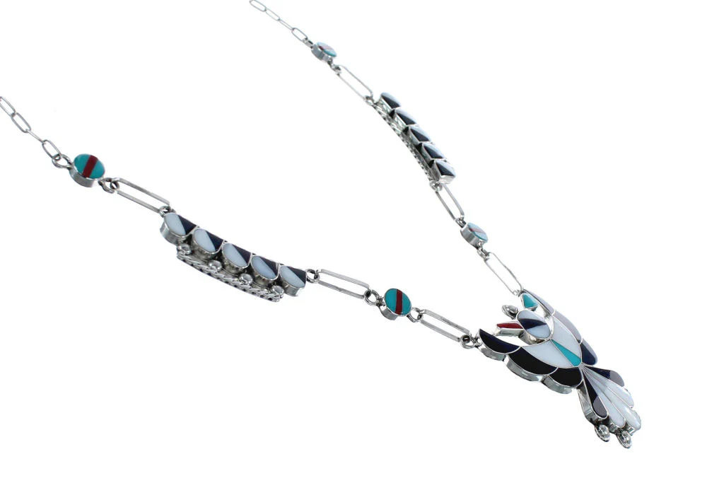 Zuni Thunderbird Multicolor Inlay Sterling Silver Link Necklace Set - Image 4