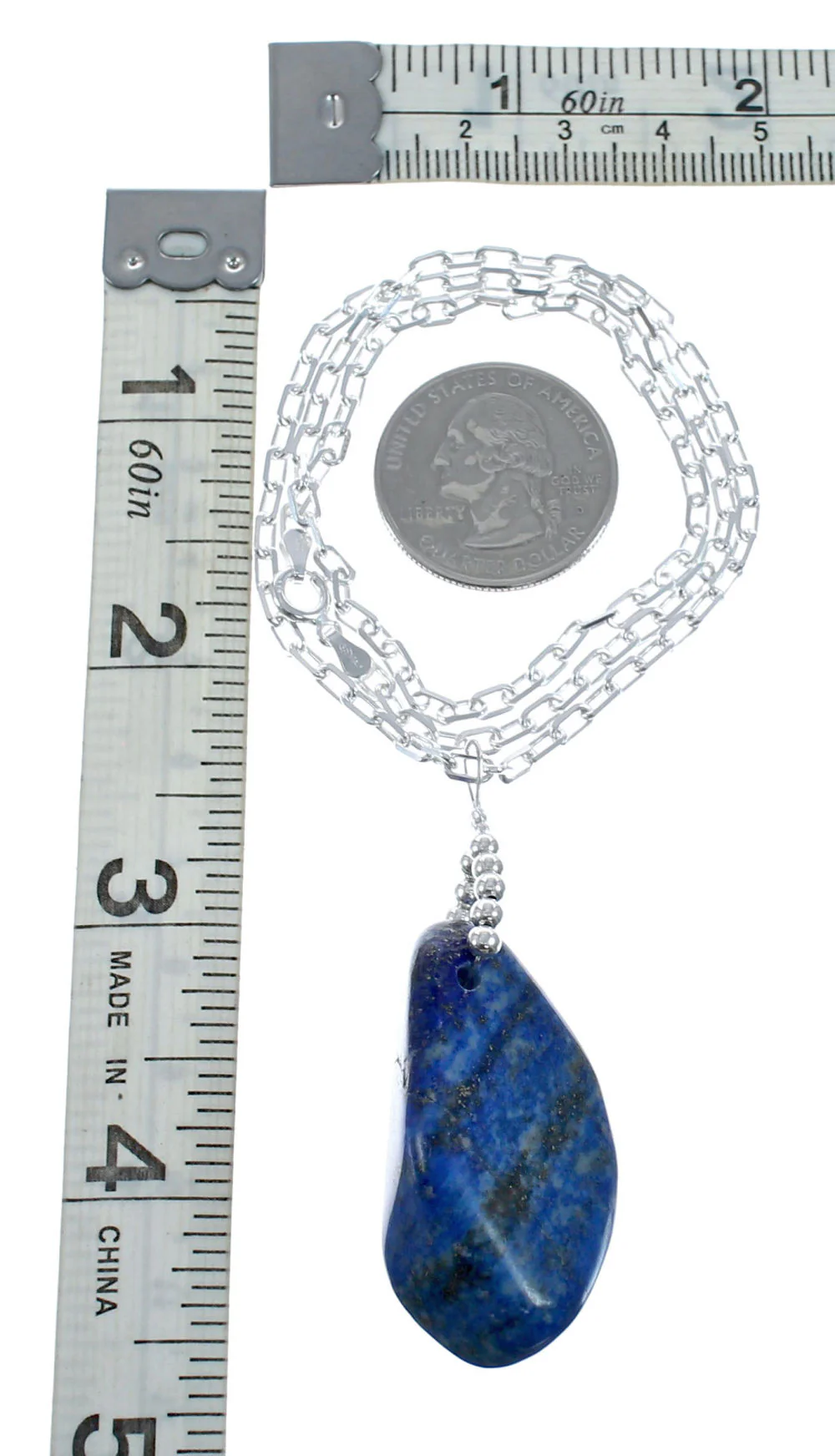 Sterling Silver Lapis Italian Link Chain 18" Native American Necklace Pendant Set - Image 4