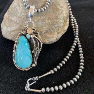 Sterling Silver Roystone Handcrafted Turquoise Pendant Necklace