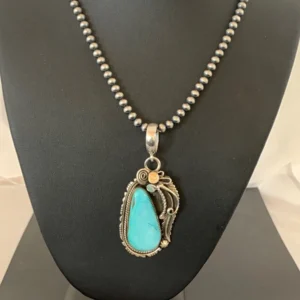 Sterling Silver Roystone Handcrafted Turquoise Pendant Necklace