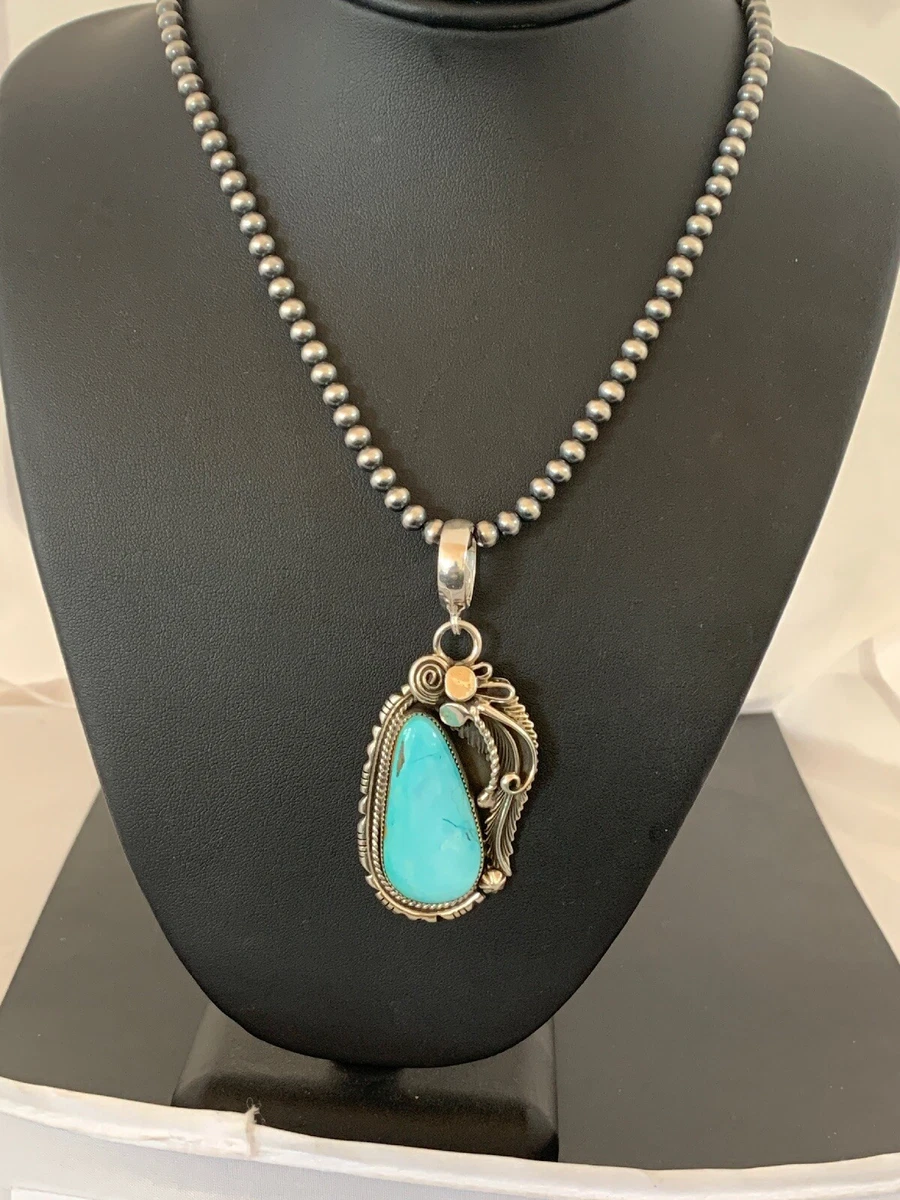 Sterling Silver Roystone Handcrafted Turquoise Pendant Necklace - Image 2